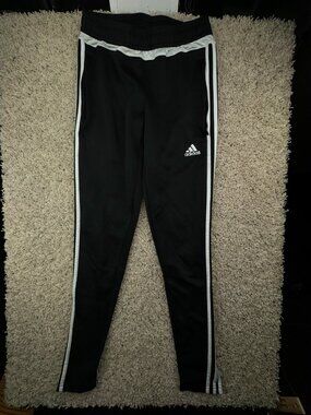 Adidas Black White Sweatpants Zip Pockets XS Unisex Active Polyester Pull On